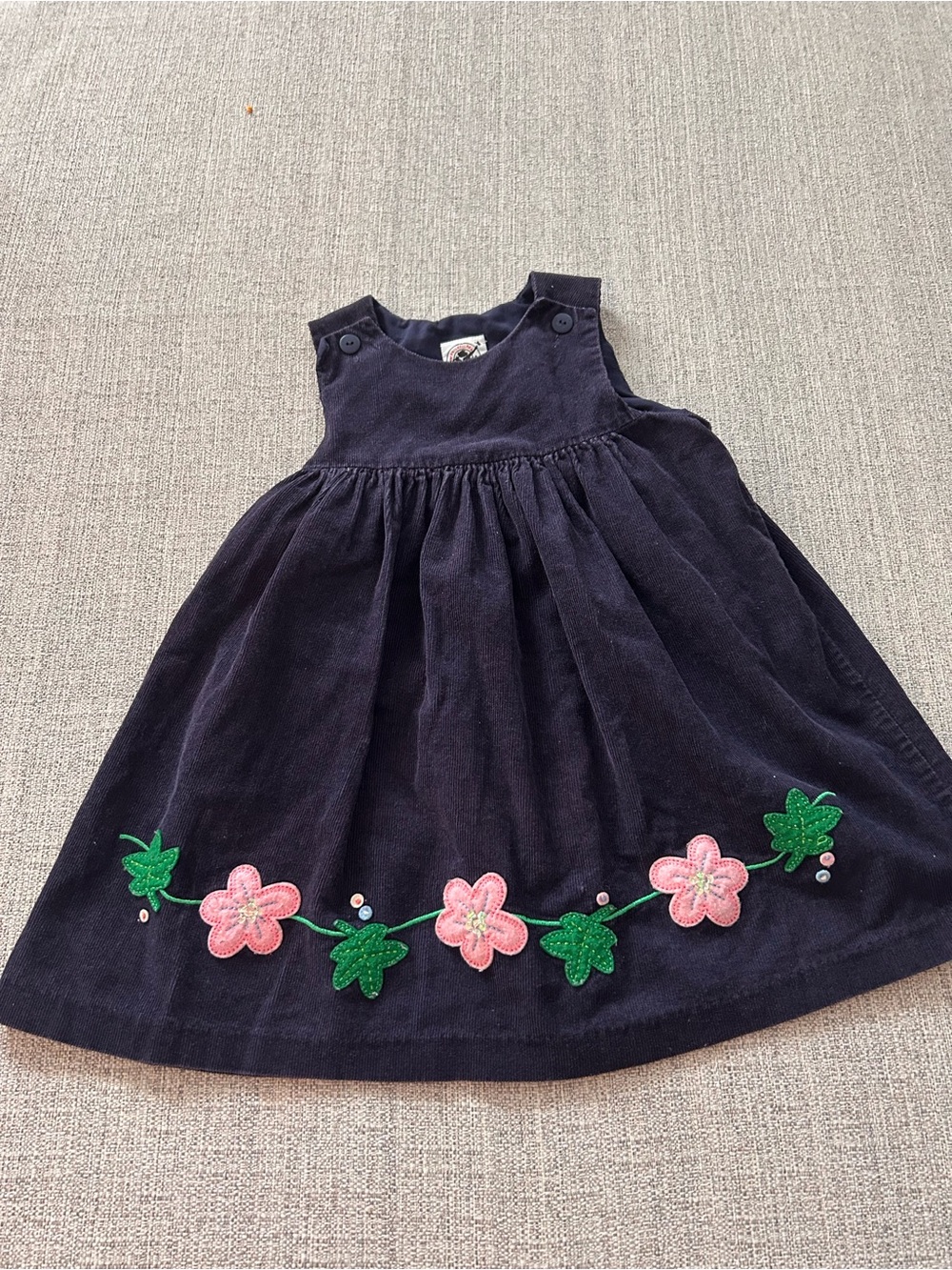 Good Lad Navy Corduroy Dress with Pink Floral Appliques. Size 4